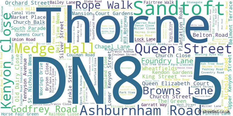 A word cloud for the DN8 5 postcode